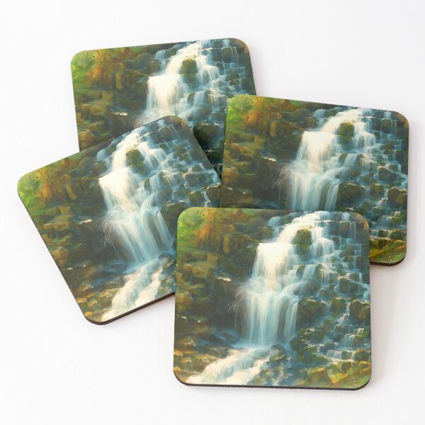 Item preview, Cascade d'Aubrac Watercolor Art – French Waterfall Landscape Painting designed and sold by M.ALK.Watercolor.