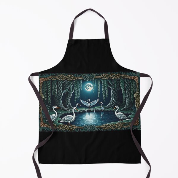 Item preview, Swans under moonlight Beautiful nature druidic green man forest atmospheric fresco after William Morris art designed and sold by Vintage Designs +.
