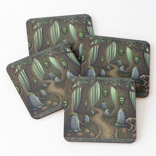 Item preview, Faces in the trees Beautiful nature druidic green man forest atmospheric fresco after William Morris art designed and sold by Vintage Designs +.