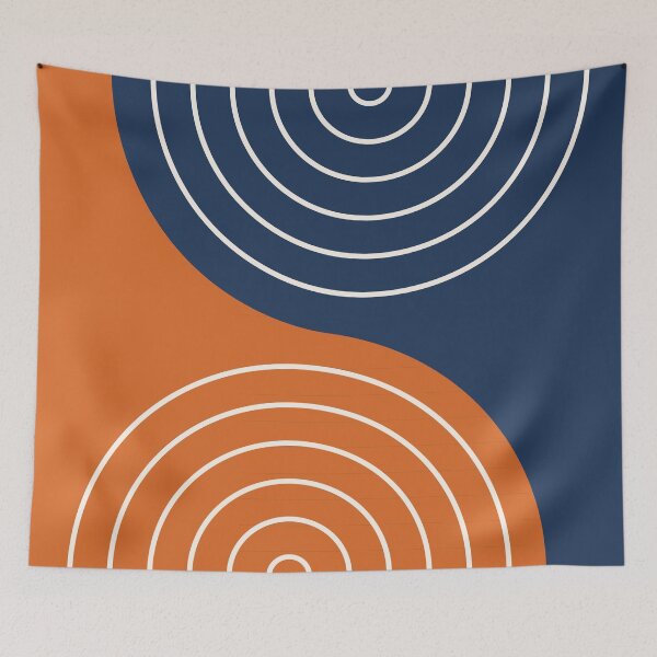 Item preview, Midcentury Modern Rainbow Lines Pattern 1.1 in Navy Blue and Burnt Orange designed and sold by nineFlorals.