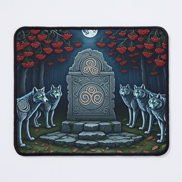 Item preview, Wolves by the Ancient Stele of runes Beautiful nature druidic green man forest atmospheric fresco after William Morris art designed and sold by Vintage Designs +.