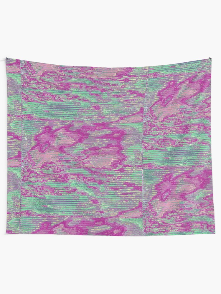 Alternate view of Teal and Pink Sky Glitch Art Tapestry