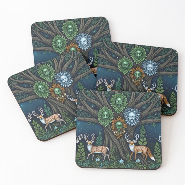 Item preview, Chimera at night Beautiful nature druidic green man forest atmospheric fresco after William Morris art designed and sold by Vintage Designs +.