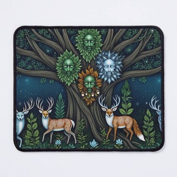 Item preview, Chimera at night Beautiful nature druidic green man forest atmospheric fresco after William Morris art designed and sold by Vintage Designs +.