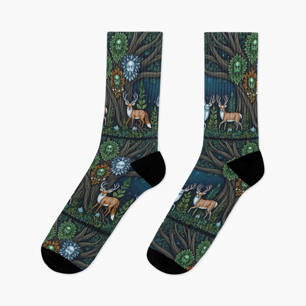 Item preview, Chimera at night Beautiful nature druidic green man forest atmospheric fresco after William Morris art designed and sold by Vintage Designs +.