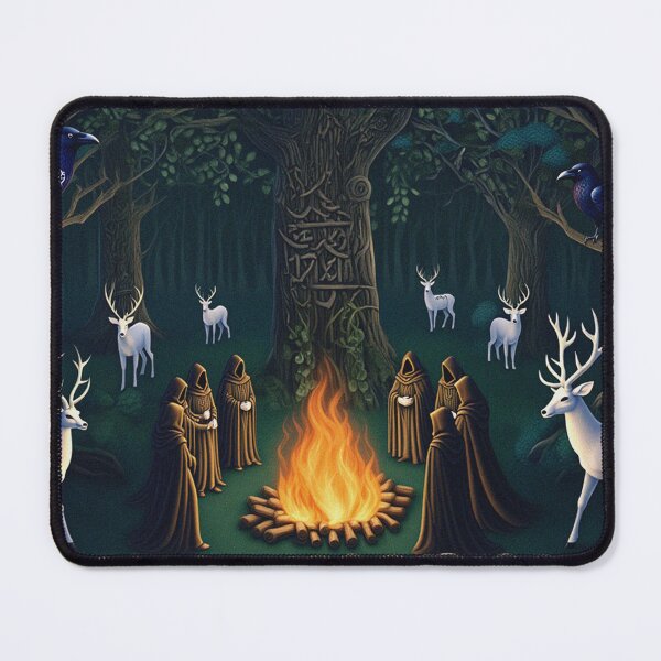 Item preview, Magical white deer at he summoning of the druids Beautiful nature druidic green man forest atmospheric fresco after William Morris art designed and sold by Vintage Designs +.