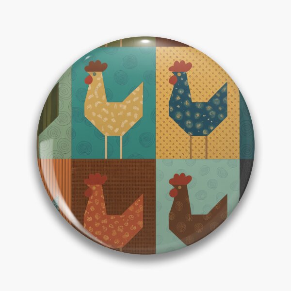 Item preview, Quilt Block Chicken Pattern Throw Pillow & Blanket: 4x4 Grid of 16 Stylized Chickens in Varied Colors & Textures designed and sold by ZyxDes.