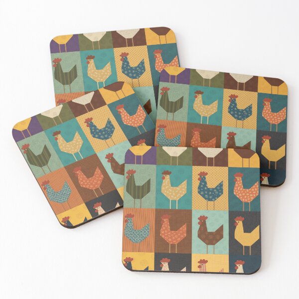 Item preview, Quilt Block Chicken Pattern Throw Pillow & Blanket: 4x4 Grid of 16 Stylized Chickens in Varied Colors & Textures designed and sold by ZyxDes.