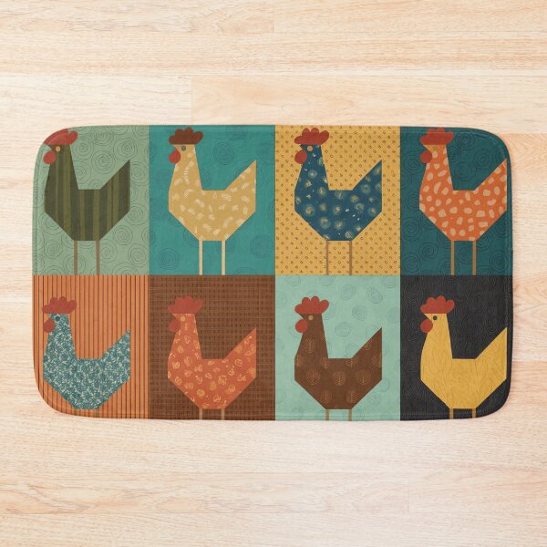 Item preview, Quilt Block Chicken Pattern Throw Pillow & Blanket: 4x4 Grid of 16 Stylized Chickens in Varied Colors & Textures designed and sold by ZyxDes.