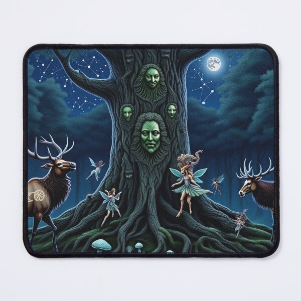 Item preview, Magical white deer at he summoning of the fey Beautiful nature druidic green man forest atmospheric fresco after William Morris art designed and sold by Vintage Designs +.