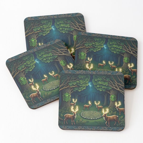 Item preview, Magical  deer  Beautiful nature druidic green man forest atmospheric fresco after William Morris art designed and sold by Vintage Designs +.
