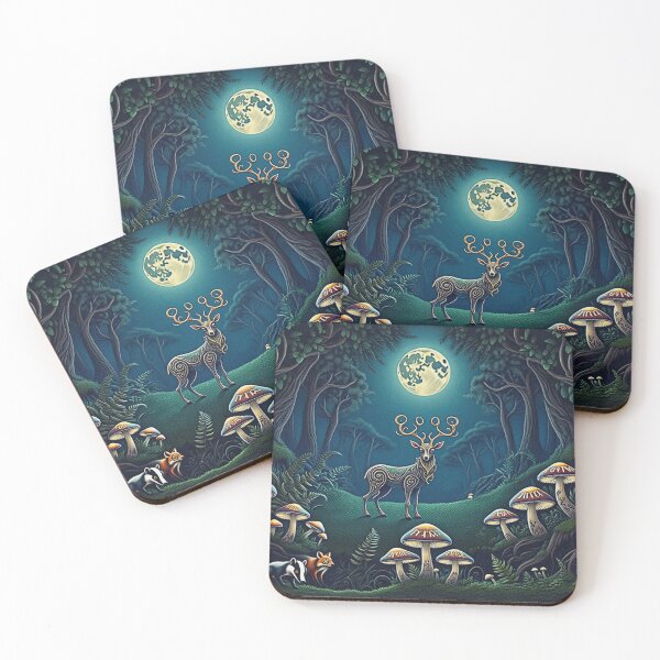 Item preview,  Magical deer Beautiful nature druidic green man forest atmospheric fresco after William Morris art designed and sold by Vintage Designs +.