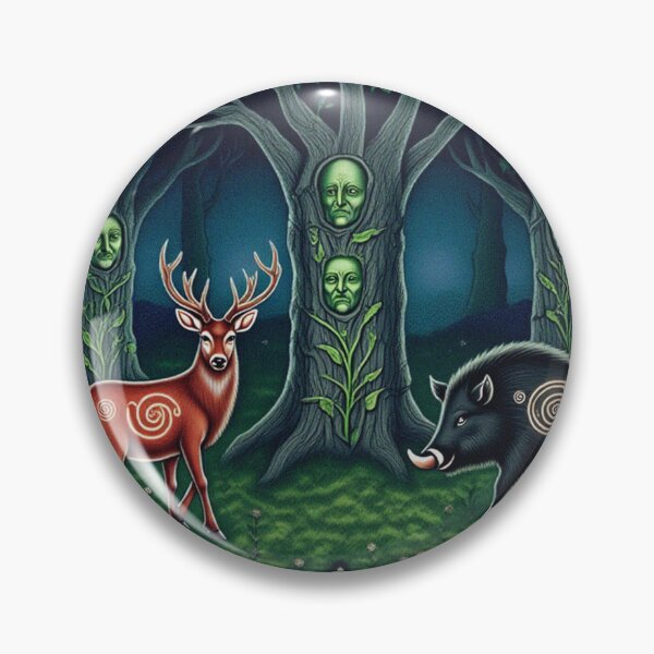 Item preview, Magical deer and Wild Boar Beautiful nature druidic green man forest atmospheric fresco after William Morris art designed and sold by Vintage Designs +.