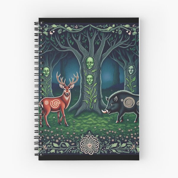 Item preview, Magical deer and Wild Boar Beautiful nature druidic green man forest atmospheric fresco after William Morris art designed and sold by Vintage Designs +.