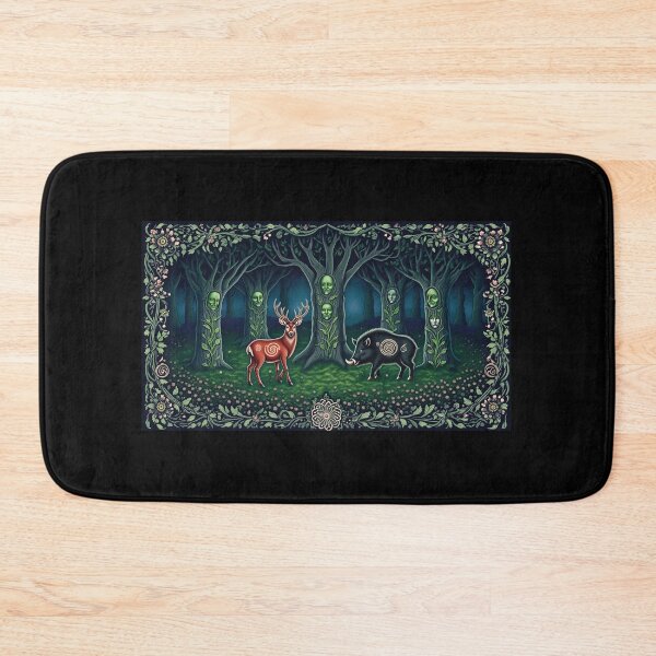 Item preview, Magical deer and Wild Boar Beautiful nature druidic green man forest atmospheric fresco after William Morris art designed and sold by Vintage Designs +.