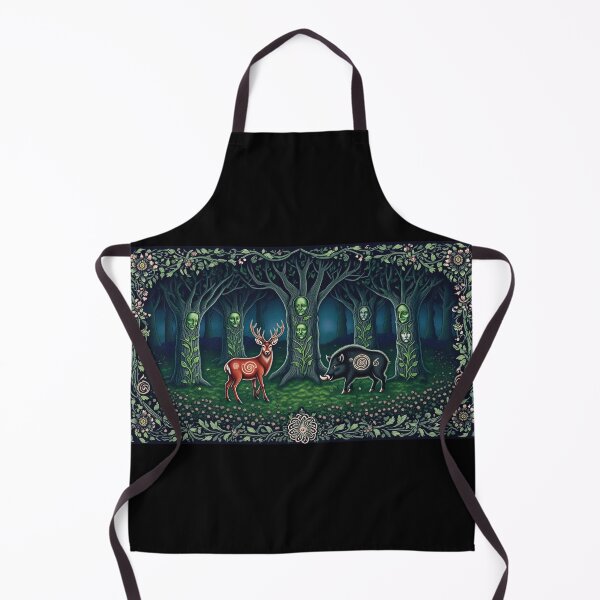 Item preview, Magical deer and Wild Boar Beautiful nature druidic green man forest atmospheric fresco after William Morris art designed and sold by Vintage Designs +.