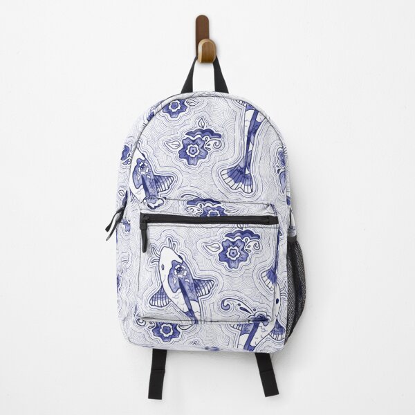 Item preview, Blue Floral Pottery Koi Pattern designed and sold by AshDollCreations.