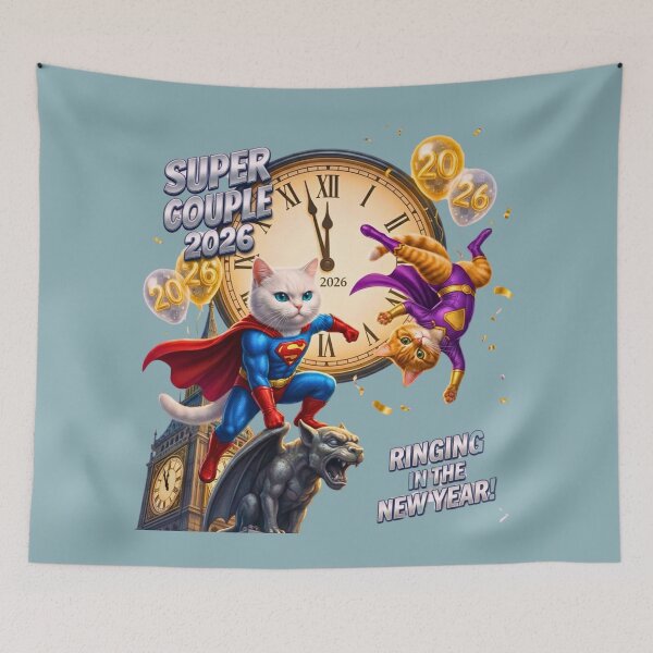 Item preview, Super Couple 2026 | Heroic Cat Duo Ringing in the New Year designed and sold by E-SarnEdge.