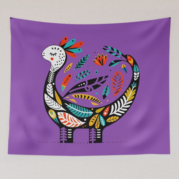 Item preview, Whimsical Dinosaur Sauropod – Scandinavian Folk Art by heidiannemorris © designed and sold by FOLK ART FUSION by heidiannemorris.