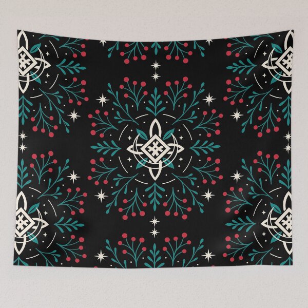 Item preview, Nordic Yule star with lunar nodes, crescent moon and holly designed and sold by Christine Krahl.