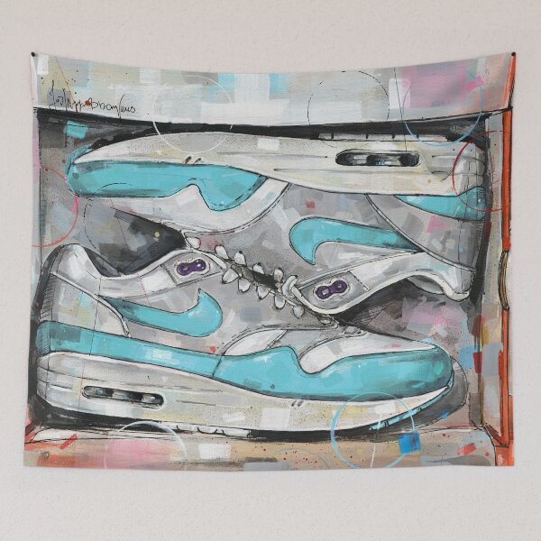Item preview, Aqua Purple sneaker shoebox art designed and sold by GalleryKauffeld.