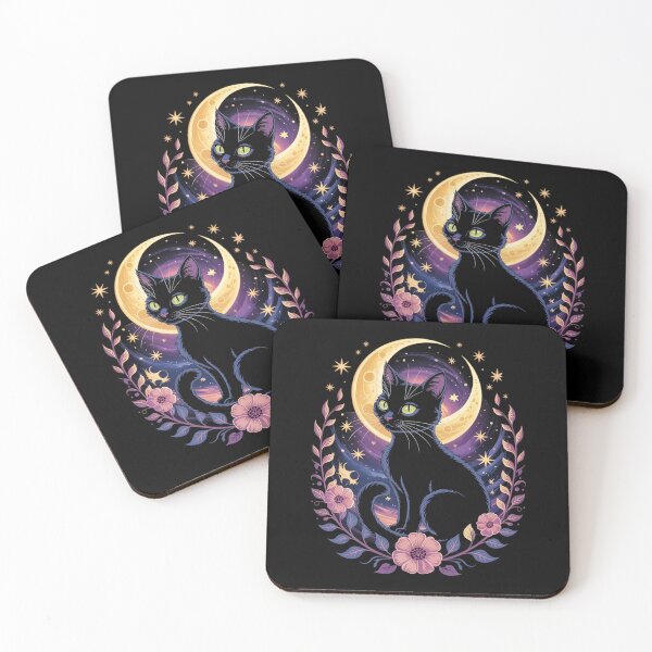 Item preview, Mystical Cat Moon Floral Night  designed and sold by VerseFarm.