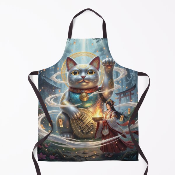 Item preview, Guardian Beckoning Cat and Shrine Maiden — Blessings Carried by the Forest Light | Japanese Fantasy Art / 招き猫と巫女 ― 森光に運ばれる祝福 designed and sold by Mori-no-Akari.