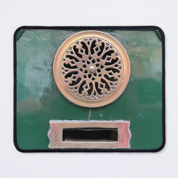 Item preview, Ornate brass peephole and mailbox on a green door designed and sold by Ponted.