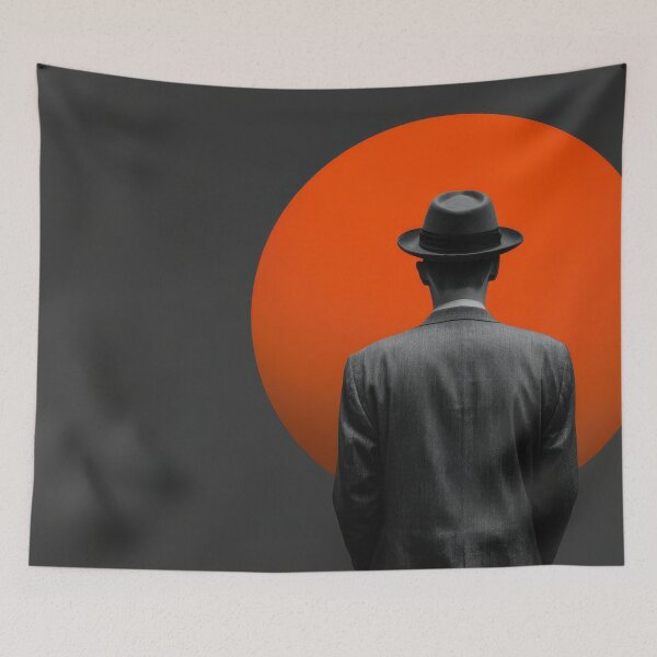 Item preview, Man in suit stands before orange sun designed and sold by anytka.