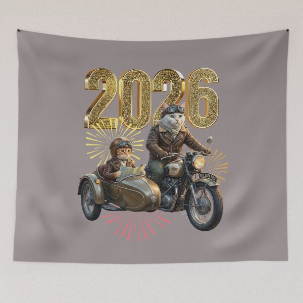 Item preview, White Samurai Cat 2026 | Golden Fan & Fireworks New Year designed and sold by E-SarnEdge.
