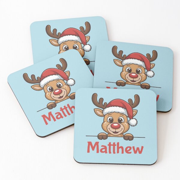 Item preview, Matthew Cute Christmas Reindeer Graphic with Santa Hat | Personalized Holiday Gift Idea designed and sold by 89BLACK.