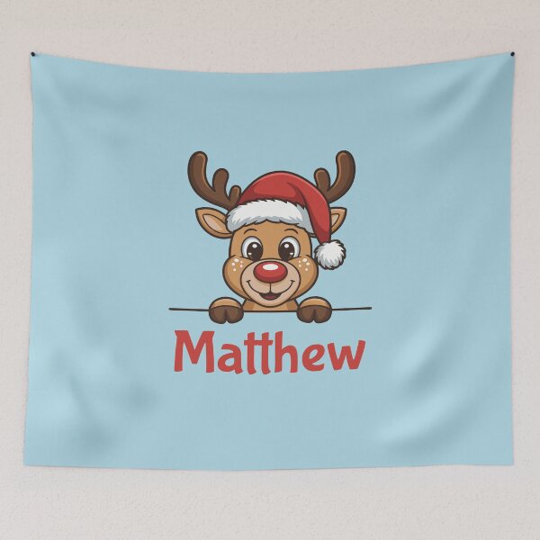 Item preview, Matthew Cute Christmas Reindeer Graphic with Santa Hat | Personalized Holiday Gift Idea designed and sold by 89BLACK.
