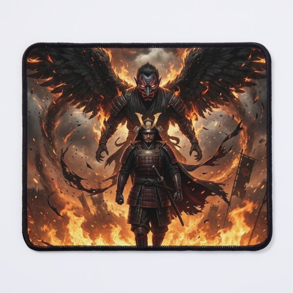 Item preview, Nobunaga Oda and the Tengu of Kurama — Flames That Crown the Shadowed Path | Japanese Warlord Art / 織田信長と天狗 ― 影の道を焦がす炎の加護 designed and sold by Mori-no-Akari.