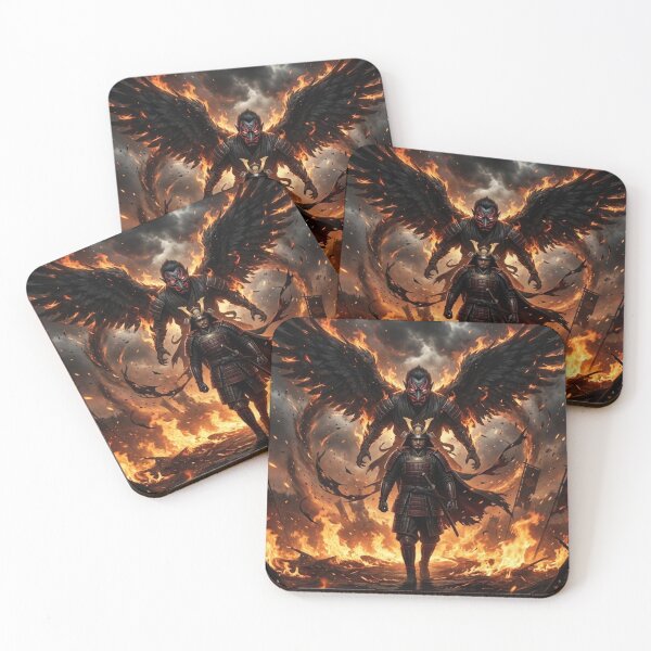 Item preview, Nobunaga Oda and the Tengu of Kurama — Flames That Crown the Shadowed Path | Japanese Warlord Art / 織田信長と天狗 ― 影の道を焦がす炎の加護 designed and sold by Mori-no-Akari.