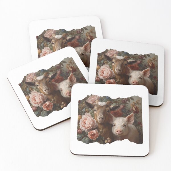 Item preview, Cute Goat and Piglet with Flowers Farm Animal Art designed and sold by SpazticGoat.
