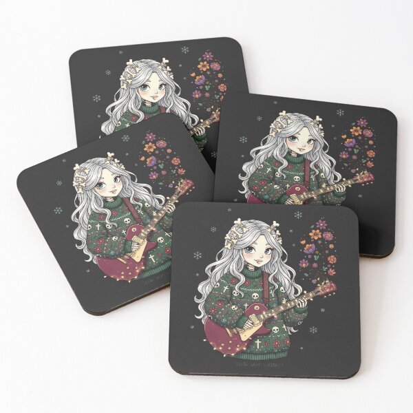 Item preview, Silent Night Guitarist – Kawaii Gothic Skeleton Girl | Christmas Rock Design designed and sold by ColorSplash123.