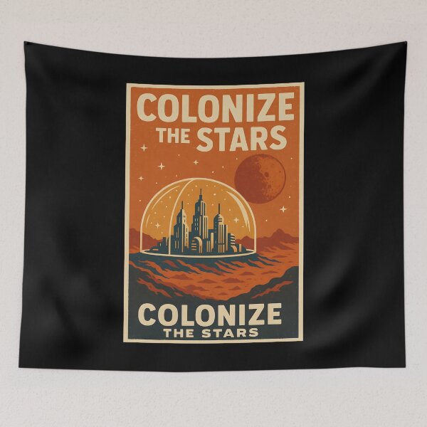 Item preview, Colonize the Stars Retro Sci-Fi Mars City Poster. designed and sold by The-T-In-Retro.