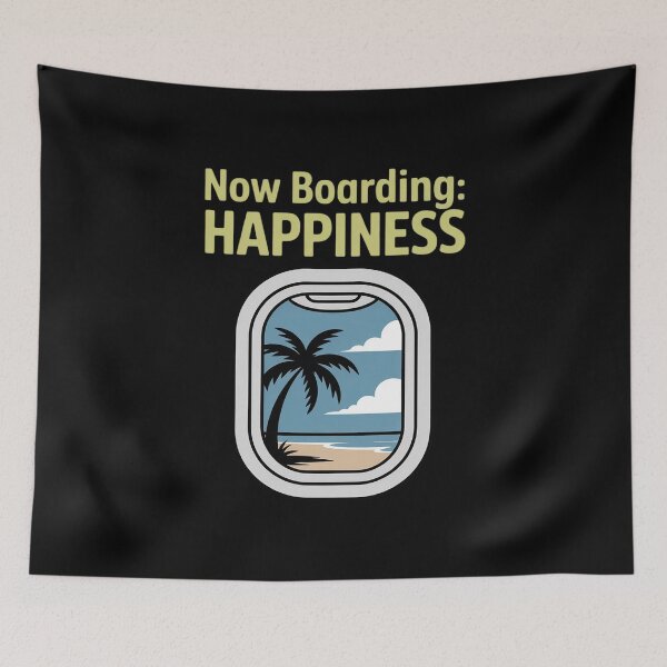 Item preview, Now Boarding Happiness Airport Window Beach Travel designed and sold by CultureSpec.