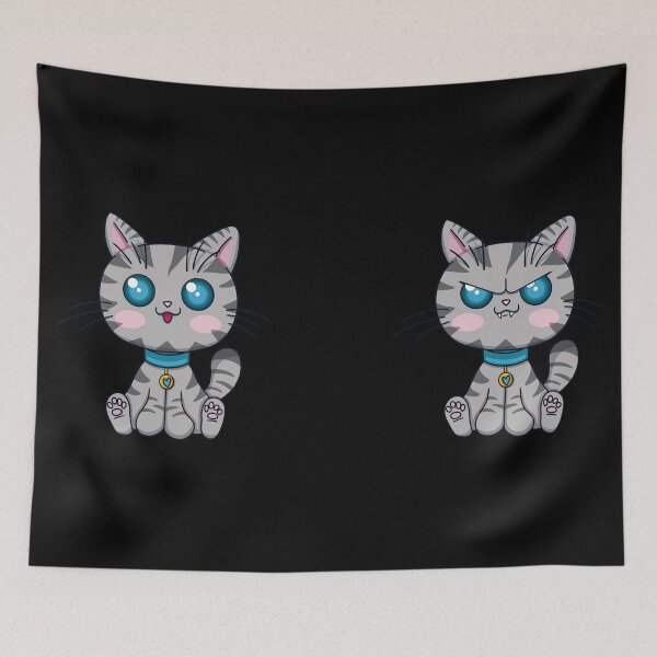 Item preview, Pair of Kawaii tabby cats on a black background designed and sold by EyeTrickster.