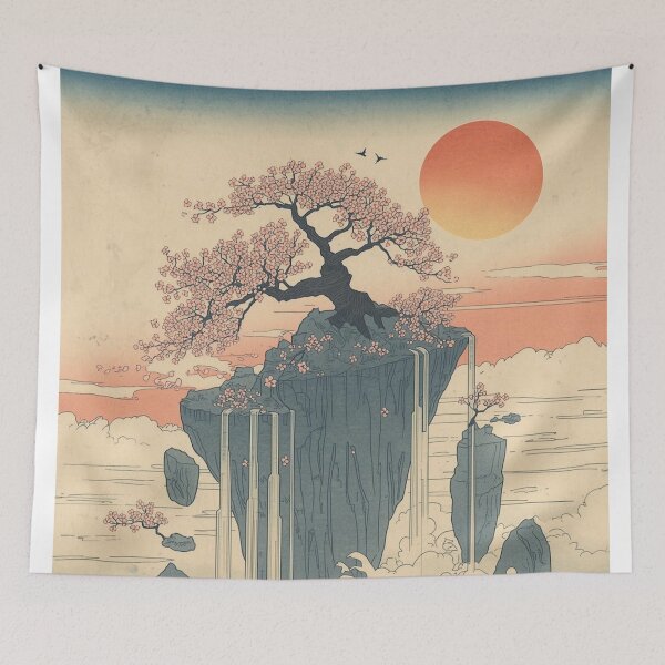 Item preview, Floating Sakura Island – Surreal Ukiyo-e Sunrise Dreamscape designed and sold by Vandy Fullam.