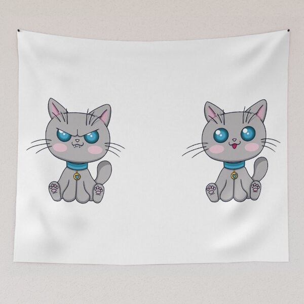 Item preview, Pair of Kawaii grey cats on a white background designed and sold by EyeTrickster.