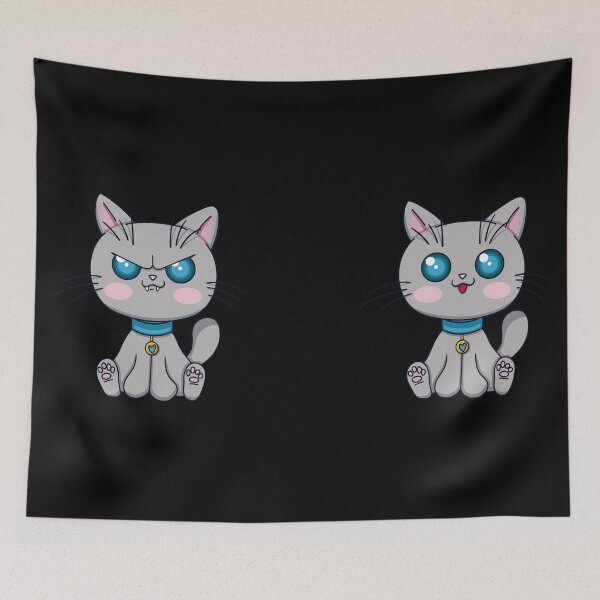 Item preview, Pair of Kawaii grey cats on a black background designed and sold by EyeTrickster.