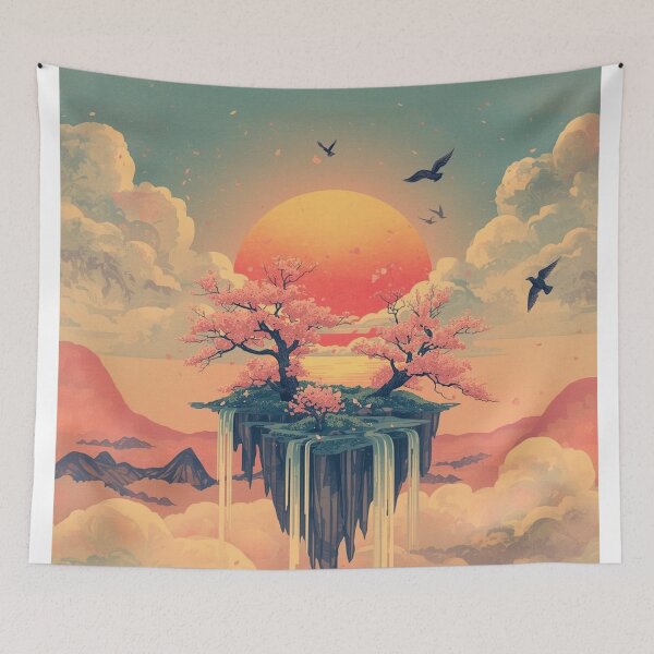 Item preview, Sakura Sky Lantern Isle – Surreal Ukiyo-e Floating Island Fantasy designed and sold by Vandy Fullam.