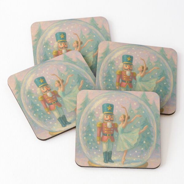 Item preview, Nutcracker Snow Globe with Christmas trees – Dreamy Pastel Christmas Ballerina Illustration designed and sold by Graphicarium Shop.
