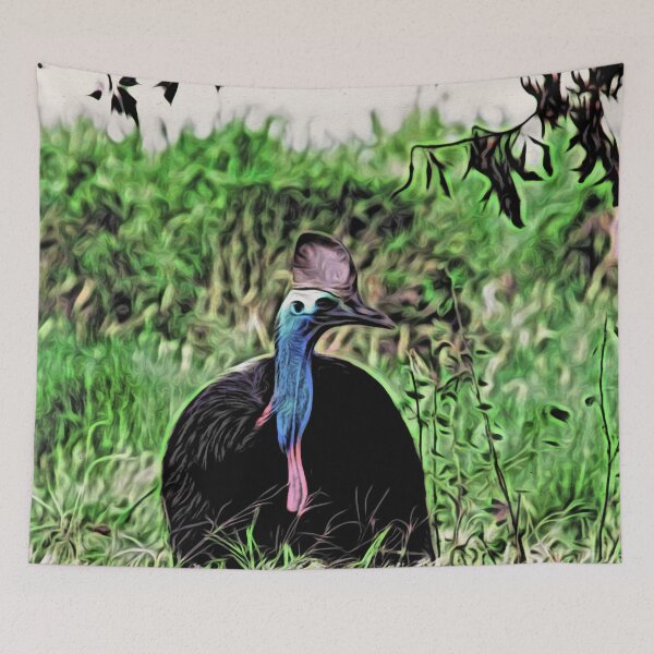 Item preview, Cassowaries – Majesty and vibrant colors in the Moku Hanga style / Swiss Artwork Photography designed and sold by Raphael Wolf.
