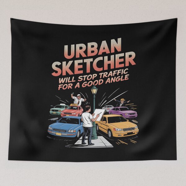 Item preview, urban sketching - ink and watercolor - city sketcher - artist on the go - travel sketching - pen and ink lover - hand-drawn - sketching streetwear - creative life apparel - sketchbook designed and sold by JansenGS.