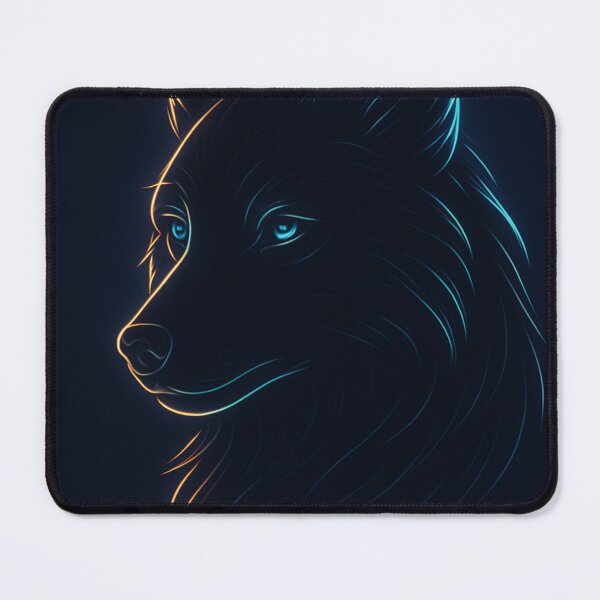 Item preview, Neon Wolf Line Art – Minimal Glowing Wolf Design – Blue & Orange Cyber Aesthetic Illustration designed and sold by GoldenDreamGallery.