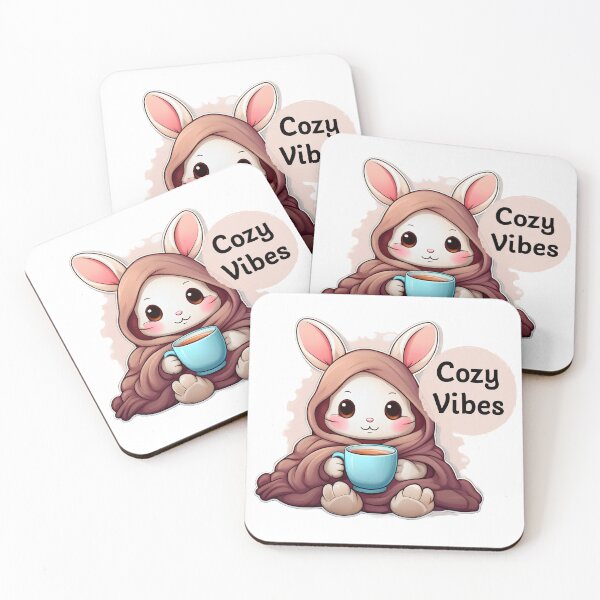 Item preview, Conejo Cozy Vibes con bebida caliente designed and sold by CuteComfyClub.