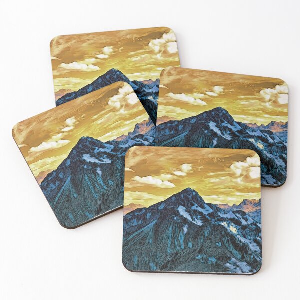 Item preview, Fairytale Mountain Panorama – Dreamlike Alps in Moku Hanga Style / Swiss Artwork Photography designed and sold by Raphael Wolf.