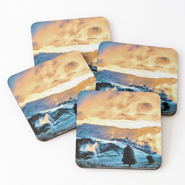 Item preview, Fairytale mountain panorama – sea of fog and alpine magic in the Moku Hanga style / Swiss Artwork Photography designed and sold by Raphael Wolf.